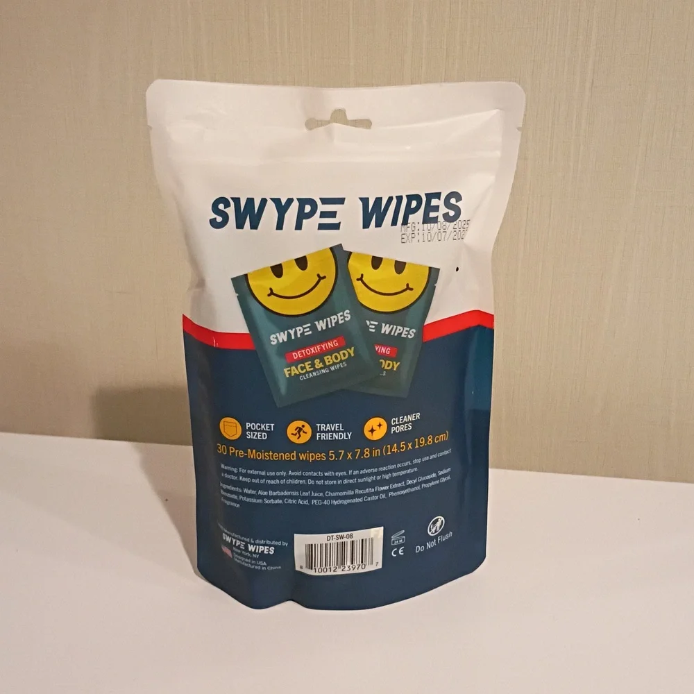 Swype Wipes Detoxifying Face & Body Cleansing Wipes. 30 Pre-moistened Wipes